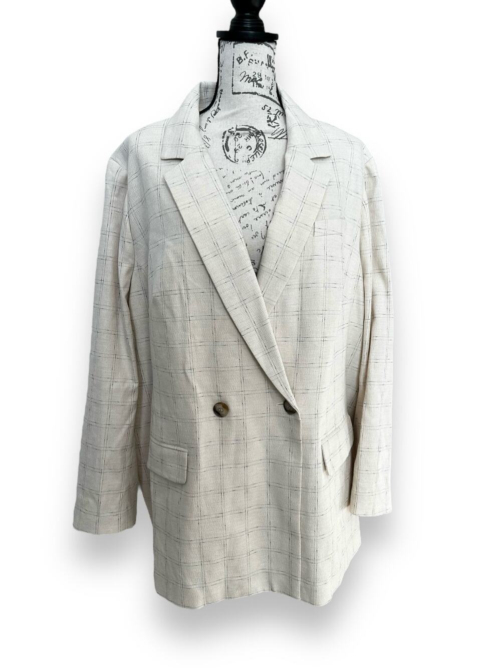 New Madewell The Plus Caldwell Double-breasted Blazer Ghent Plaid Windowpane 3X